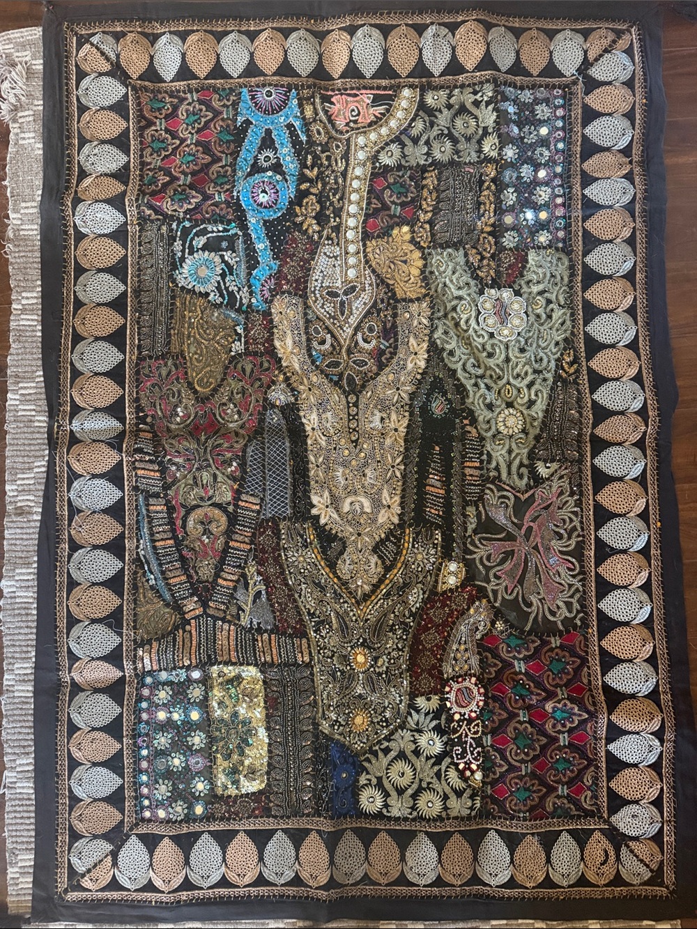 Vintage  Indian Embroidered and Beaded Wall Hanging